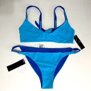 WET Bikini Two-Tone Reversible Blue Two-Piece Swim Suit Large
